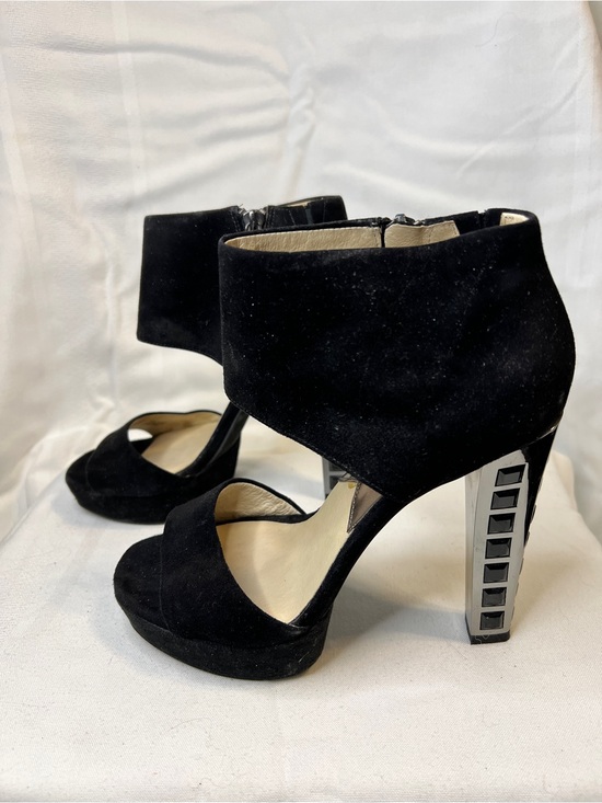 Michael Kors Shoes - Michael Kors Josie Suede Ankle-Strap Chrome Heel Sandals. Open Toe. Women’s 7
